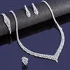 Halsband örhängen set 4st brud kubik zirkonium för kvinnor party lyx dubai nigeria cz crystal bröllop