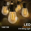 Decorações de Natal Sphoon 50FT S14 LED Garland String Light UE Plug 220V Lâmpada plástica inquebrável 1W 2W E27 Retro Outdoor Decor Patio Fairy Light 231207