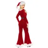 Macacões femininos macacão feminino vermelho trajes de natal bonito manga longa macacão queimado e chapéu de papai noel conjunto para cosplay roupas de festa de role-playing 231208