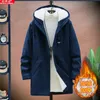 Men's Jackets 2023 Autumn and Winter Fashion Trend In Long Style Plus Fleece Thickened Windbreaker Casual Loose High Quality Coat 231207