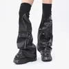 Chaussettes en cuir à fil noir foncé pour femmes, pour épissure 3D, couvre-jambes de poche, filles épicées, au-dessus des poignets de bottes, Harajuku