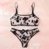 Floral Full Cup for Women Fashion Mesh Sexy Underwear Intimate Lingerie Ruffles Bra and Panty Set