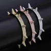 Chain Luxury Iced Out Bling Cubic Zircon Hip Hop Rose Gold Color Silver Color Rivet Bracelets Spike Bangles Gifts for Men Women YQ231208