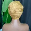 Wholesale Price Top Quality Brazilian Peruvian Indian 100% Vrigin Raw Remy Human Hair Brown Pixie Curly Short no Lace Wig