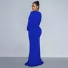 Casual Dresses Elegant Celebrity Special Occasion Women Long Sleeves V-neck Ruched Ribbon High Waist Club Evening Mermaid Maxi Dress
