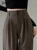 Kvinnor Pants Capris Jielur High midja breda benbyxor för kvinnor Lossa raka kaffebyxor Autumn Double Buttons Casual Suit Pants Female 231208