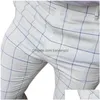 Pantaloni da uomo Pantaloni casual da uomo per uomo Business Chiusura con cerniera Matita maschile Aderente scozzese a quadretti Ufficio Drop Delivery Appar Dh0Hj