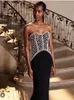 Casual Dresses Celebrity Red Carpet Dress Women Sexy Shinning Crystal Strapless Bodycon Long Bandage Evening Party Celebrate