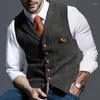 Coletes masculinos 2024 terno colete entalhado lã xadrez espinha de peixe tweed colete casual formal negócio noivo roupas de casamento trabalho