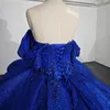 Blaues, glänzendes Quinceanera-Kleid, Ballkleid für süße Mädchen, Applikation, Spitze, Perlen, Vestidos De XV 15 Jahre, schulterfrei, Geburtstags-Abschlussballkleid