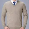 Pulls pour hommes col en V pull à manches longues confortable couche de base chemise col en V couleur unie tricoté automne hiver épais pull doux