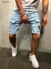 Jeans voor heren Zomer nieuwe stretch gescheurde korte jeans voor heren, streetwear, zakmode, hiphop, blauwe, slanke denim shorts, merk kledingL231208