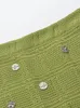 Arbeitskleider für Damen, verziert, Häkel-Sets, sexy 2-teiliges grünes One-Shoulder-Strick-Crop-Top mit Quaste, schmale Midi-Röcke, eleganter Abend