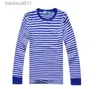 Men's T-Shirts Autumn Style Striped Men's Blue and White Striped T-shirt Long Sled Shirt O-neck Casual Full Tops Tees Shirts for Men L231208