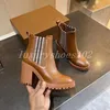 Designer listrado botas vintage verificação camurça couro chelsea botas mulheres tornozelo bota moda marrom saltos grossos inverno botas de salto grosso