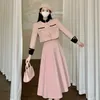 Dwuczęściowa sukienka veste en tweed de styl areneen pour femmes manteau debuut Taille Rose Jupe Plissee Ensembles de 2 sztuki potycze Chics 231206