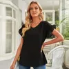 T-shirt da donna T-shirt estiva da donna corta in pizzo con volant T-shirt casual con scollo a V Top elegante bianco nero 2023 Abbigliamento