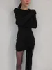 Casual Dresses Apprabant Solid Mini Vestido Round Neck Long Sleeve Fashion Office Lady Pleated Twisted Bandage Tight Fit Wrap Hip Dress