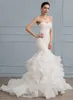 2024 Nieuwe Ontwerp Zeemeermin Trouwjurk Sweetheart Sweep Trein Kanten Ruches Tiered Organza Hof Trein Bruidsjurken Voor Vrouwen Abendkleider vestidos De Novia