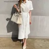 Urban Sexy Dresses Summer Cotton and Linen Long Dress Fashion New Neck Single Breasted Shirt Dress Casual Simplicity Loose Sets-Up Vestidos L231208