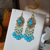 New Bohemian Ethnic Colorful Water Drop Tassel Earrings for Women Long Hollow Antique Gold Color Dangle Earring Pendientes Mujer