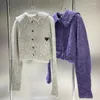 Maglioni da donna Cardigan monopetto colletto viola per bambola su misura in lana aperto sul davanti lavorato a maglia slim-fit 2023 inverno donna designer coreano