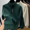 Felpe con cappuccio da uomo Felpa con polsini a coste per uomo Autunno Inverno Cerniera Colletto alla coreana Pullover caldo spesso Maglione lavorato a maglia Mezza zip