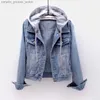 Women's Jackets Denim Jacket Woman Hooded Short Style Clothing Retro Topcoat Pocket Buttons Long Sled Warm Tops Loose Fitting Autumn Winter L231208