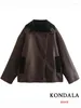 Women's Jackets KONDALA Streetwear Brown Leather Oversized Women Long Sleeve Single Buttons Thick Coats Fashion 2023 Vintage Outwears