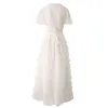 2024 Spring White Solid Color Termbroidery Lace Dress Frice Short Round Moving Develed Tiered Maxi Dresses S3D041123