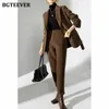 Bgteever Autumn Winter Woolen Pant Suit grube kurtki z paskami panie wełniane spodnie ciepłe spodnie Zestaw kobiety 231221