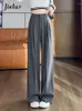 Women's Pants Straight Loose Casual Winter Wide Leg Solid Color Simple Chic Zipper Basic Trousers Office Ladies Grey