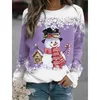 Women's T Shirts Christmas Snowman Printed Long Sleeve Casual Loose T-Blood Women