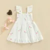 Flicka klänningar småbarn baby ärm klänning blommor broderat mönster ihålig ruched a-line för sommarbarnskläder