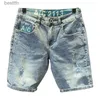 Męskie dżinsy w stylu Korean Summer Luxury Denim Krótkie dżinsy Krótkie spodnie Męskie spodnie z zaniedbanym jasnoniebieskim praniem Slim Fit Casual Dżinsy Shortsl231208