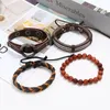 Bangle Trendy Wood Pärlor Alloy Circle Charm Kvinnor äkta läderarmband Punk Style Men Armband Handgjorda Braid Male Jewelry