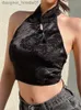 Women's Tanks Camis Darlingaga Chinese Style Elegant Jacquard Black Halter Top Backless Lace Up Bow Summer Tank Top Women Sexy Vest Gothic Crop Tops L231208