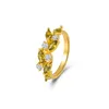 Cluster Rings Exquisite Olive Green Zircon Leaves Elegant Gold Plated Crystal For Women Wedding Engagement Jewelry