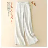 Pantaloni da donna Taglie forti Donna Cotone Estate Elastico in vita Pantaloni di lino con tasca Harem bianchi casual larghi Q859