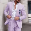 Men's Suits Linen For Men Wedding 2 Piece Set Single-Breasted 2023 Luxury Notched Lapel Top Pants Trajes Elegante Para Hombre