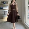 Urban Sexy sukienki wiosna lato Koreańska moda w stylu vintage Paleśnięcia A-line sukienki panie Fałszywe dwa kawałki eleganckie szaty swobodne vestidos de fiesta l231208