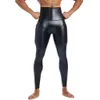 Men S High Waisted Leather Pants With Pockets Not Fitting Hip Hop Fu Hook Bodybuilder Waist Control Rock