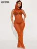 Maillots de bain pour femmes Noir Orange Mesh Sheer Voir à travers la protection solaire Cover Up Maxi Robe Dames Sans manches Collier à capuche Body-Shaping Beach Boho