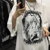 T-shirt da uomo T-shirt oversize 2023 Estate Stile scuro Anime High Street Maglietta in cotone gotico a maniche corte Maglietta Hip Hop per uomo