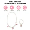 Necklace Earrings Set Children Shell Simulated Pearl Bracelet Kids Jewelry (Pink)