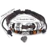 Pulseiras de couro trançado multicamadas vintage para mulheres homens corda de cera folhas pingente pulseira pulseiras envoltório ajustável