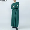 Ethnische Kleidung Männer Muslimischen Kaftan Solide Oansatz Langarm Streetwear Islamischen Arabisch Jubba Thobe 2023 Lose Vintage Männlichen Kaftan INCERUN