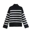 Women's Knits Tees Winter Black And White Stripe Sweater Women Streetwear Loose Pullover Jumper Tops Female Long Sleeve Turtleneck Knitted Sweaters 231208