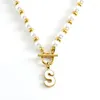 Chains 2024 Classic Initial Necklace Charm Mom Women A-Z Letter Pendant Toggle Clasp Pearls Jewelry Girl Gift