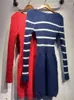 Casual Dresses Women Red Or Stripes Knit Dress Mohair Wool Blends Slim Elastic Waist Long Sleeve 2024 Spring Female Mini Robes